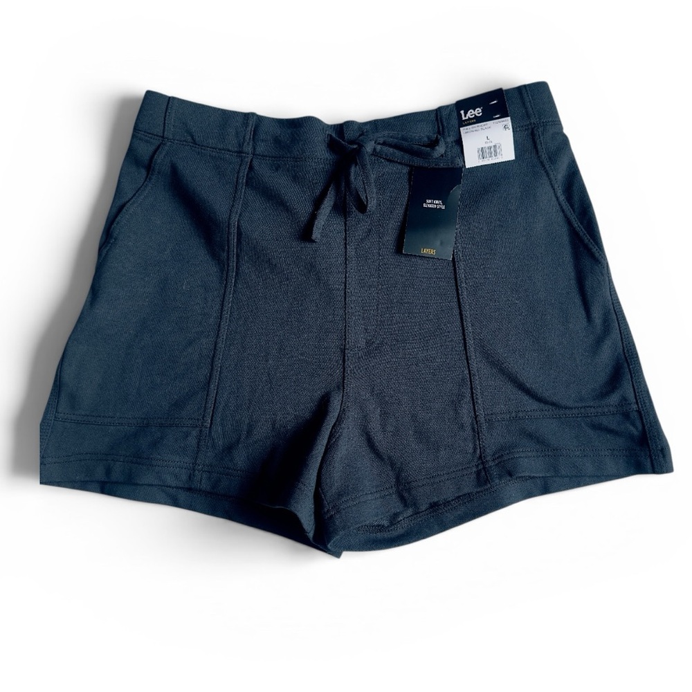 NWT Lee Black Pull On Drawstring Shorts Women's Large Soft Knit